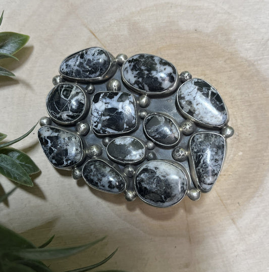 Sheila Becenti White Buffalo Cluster Buckle - Sunset TQ Mountain