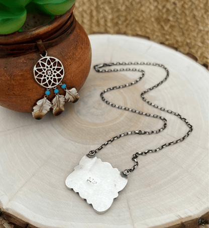 Sheila Tso Navajo Artist 6 Stone Turquoise Bar Necklace 19.5" Chain Oxidized Sterling Silver - Sunset TQ Mountain