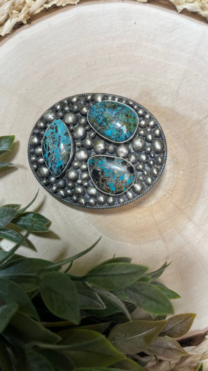 Sierra Nevada Turquoise 3 Stone Buckle - Sunset TQ Mountain