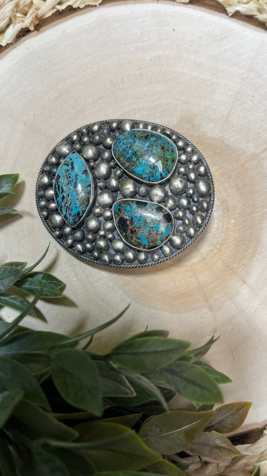 Sierra Nevada Turquoise 3 Stone Buckle - Sunset TQ Mountain