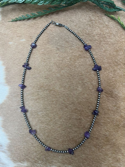 Silver Desert Pearls & Amethyst Chips Necklace - Sunset TQ Mountain