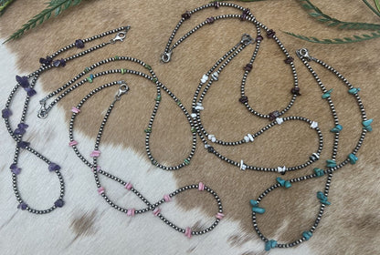 Silver Desert Pearls & Purple Spiny Oyster Chips Necklace - Sunset TQ Mountain