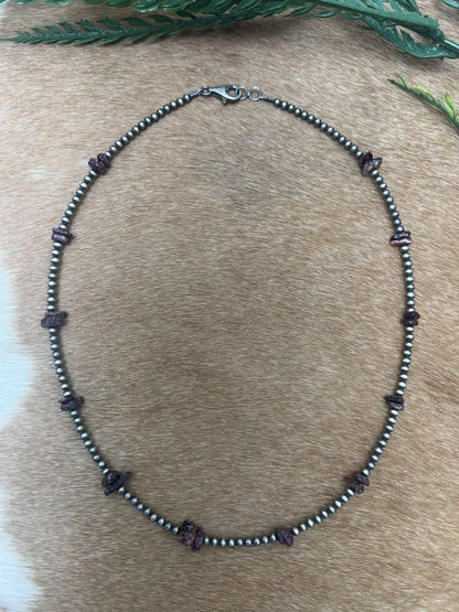 Silver Desert Pearls & Purple Spiny Oyster Chips Necklace - Sunset TQ Mountain