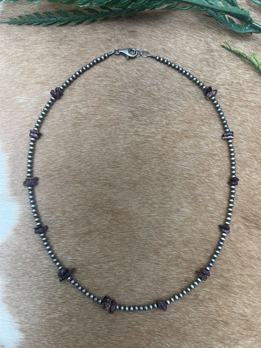 Silver Desert Pearls & Purple Spiny Oyster Chips Necklace - Sunset TQ Mountain