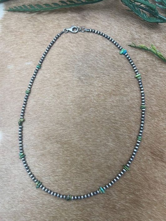 Silver Desert Pearls & Sonoran Gold Turquoise Chips Necklace - Sunset TQ Mountain