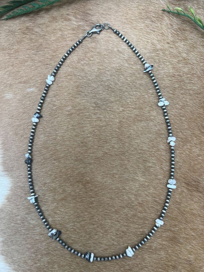 Silver Desert Pearls & White Buffalo Chips Necklace - Sunset TQ Mountain