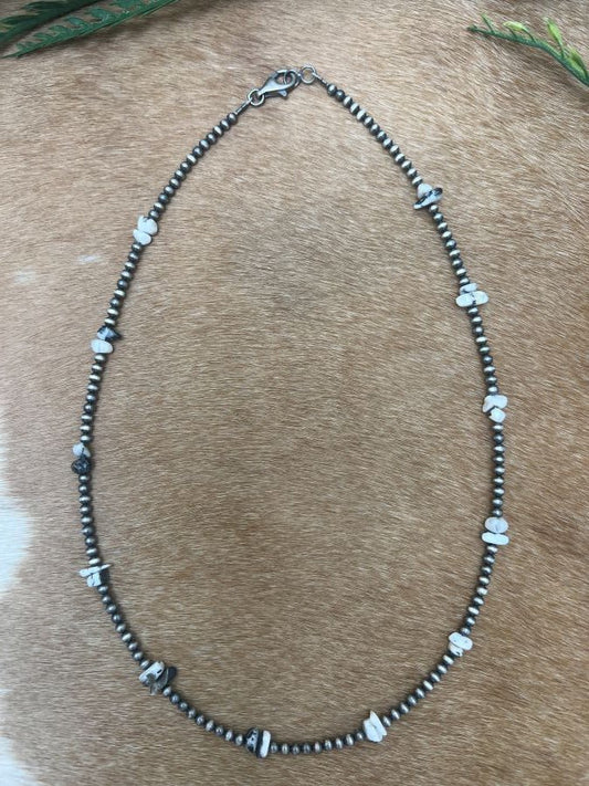 Silver Desert Pearls & White Buffalo Chips Necklace - Sunset TQ Mountain