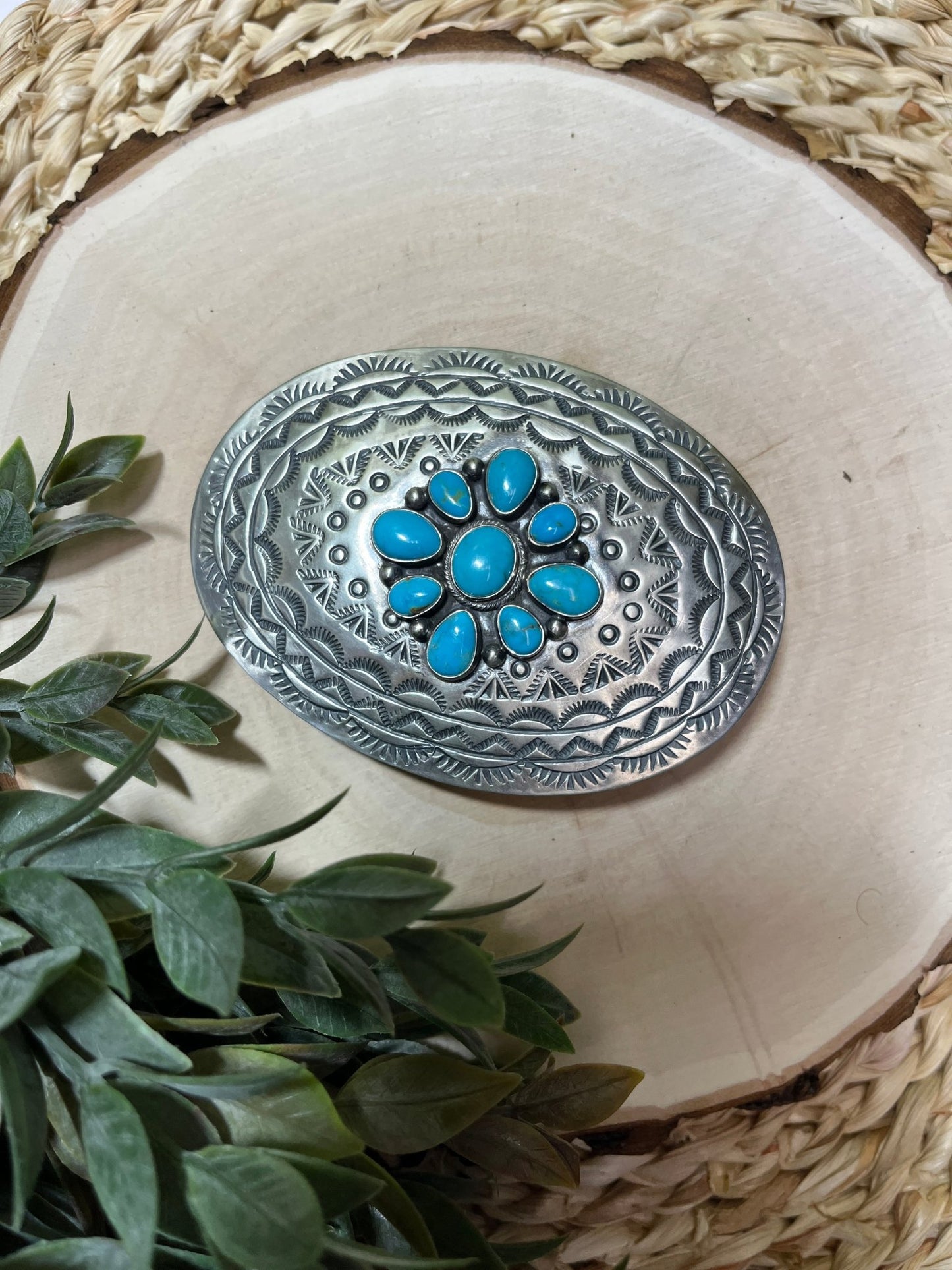 Sonoran Turquoise Cluster Buckle - Sunset TQ Mountain