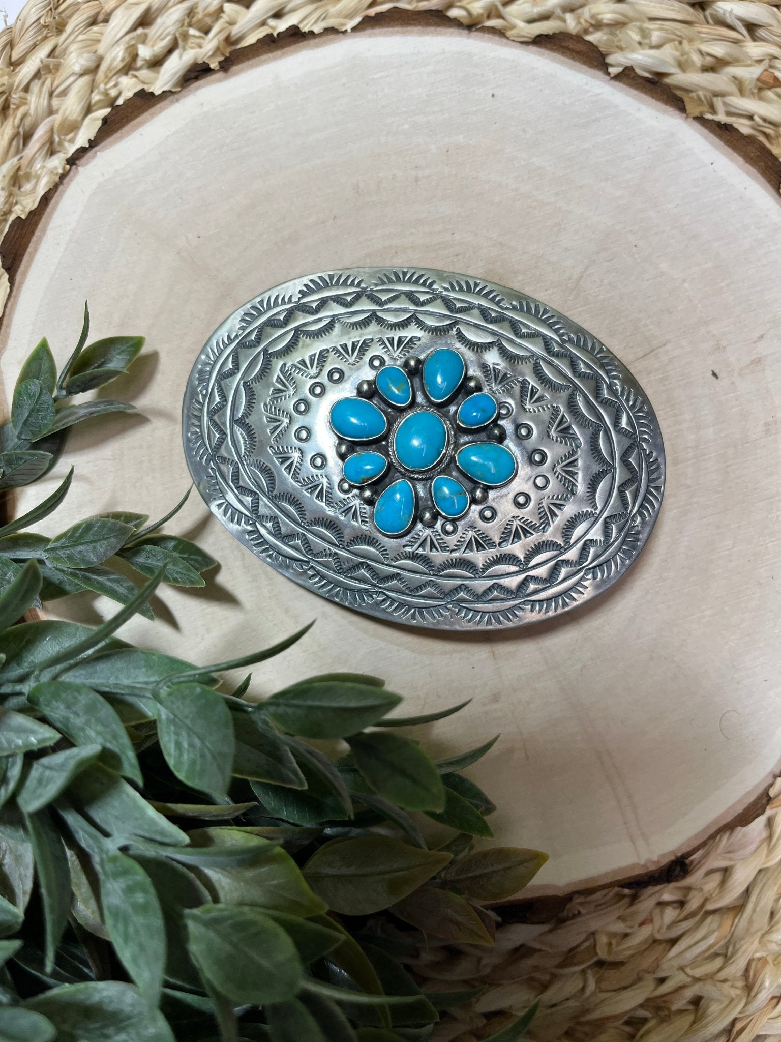 Sonoran Turquoise Cluster Buckle - Sunset TQ Mountain