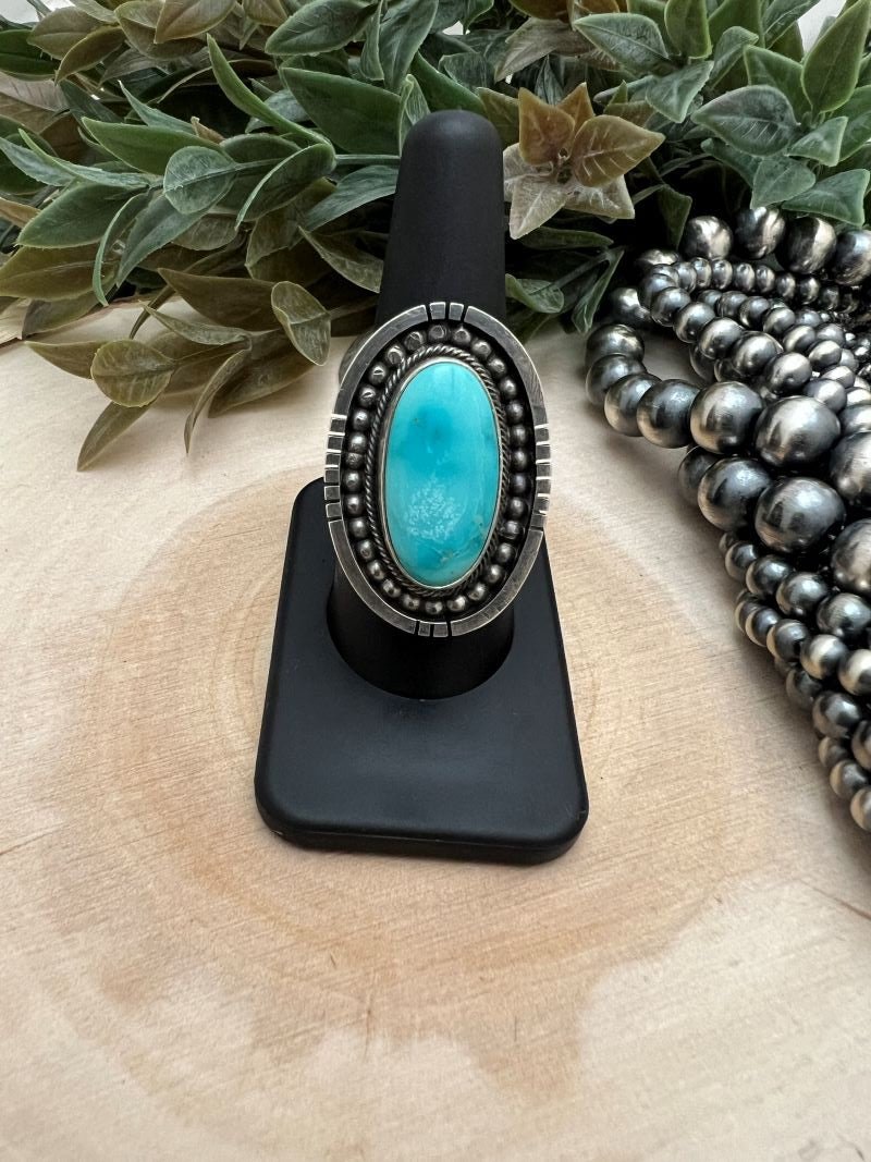 Sonoran Turquoise Oval Ring by Dan Benally - Sunset TQ Mountain