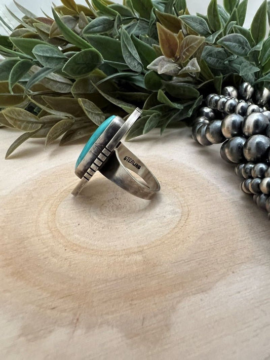 Sonoran Turquoise Oval Ring by Dan Benally - Sunset TQ Mountain