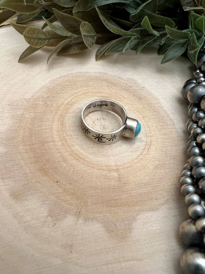 Sonoran Turquoise Ring - 5mm Wide Band with Native Stamping - Sunset TQ Mountain