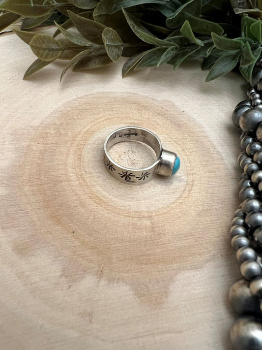 Sonoran Turquoise Ring - 5mm Wide Band with Native Stamping - Sunset TQ Mountain