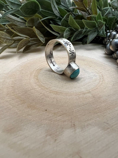 Sonoran Turquoise Ring - 5mm Wide Band with Native Stamping - Sunset TQ Mountain