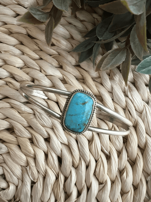 Susan Cooke Navajo Artist Turquoise and Silver Bracelet - Sunset TQ Mountain