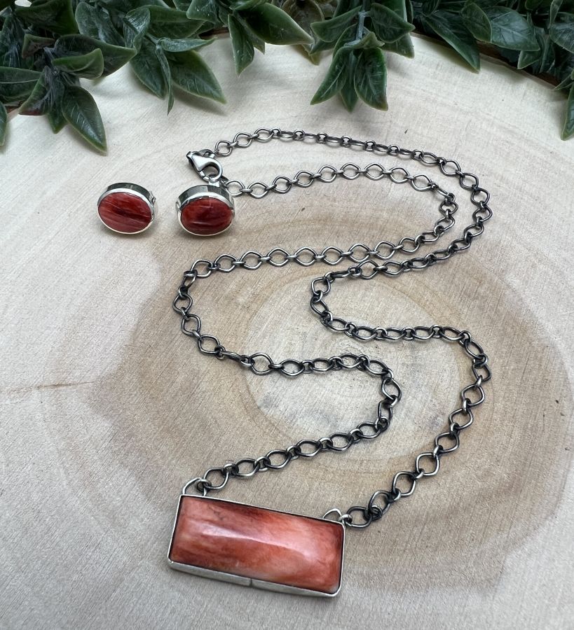 Susan Cooke Spiny Oyster Bar Necklace & Earring Set - Sunset TQ Mountain