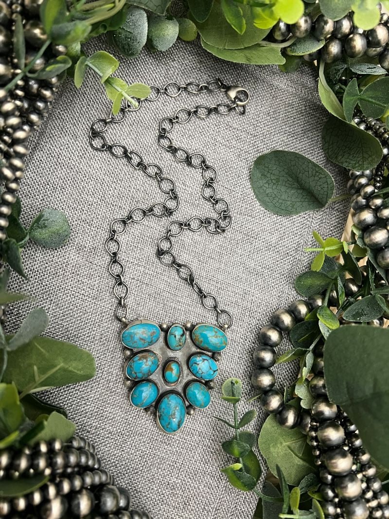 Theresa Smith 9 stone Turquoise Cluster Bar Necklace - Sunset TQ Mountain