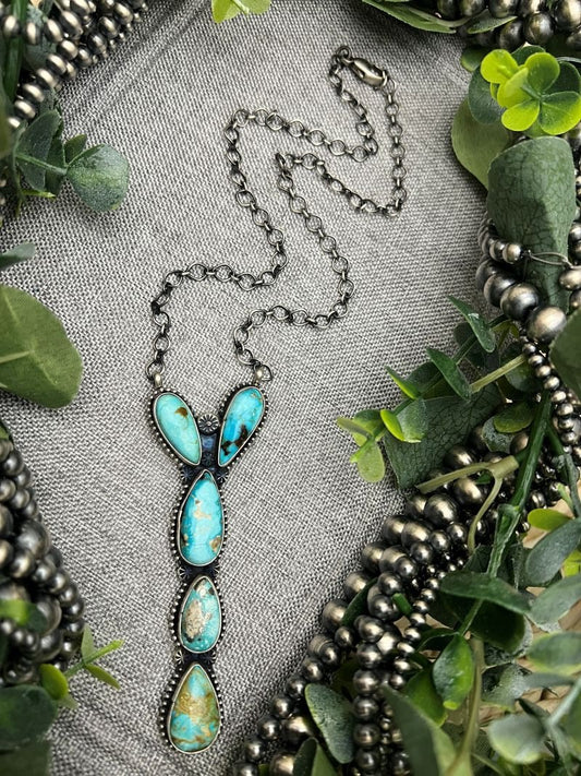 Travis Jim 5 - stone Turquoise Cluster Bar Necklace (Copy) - Sunset TQ Mountain