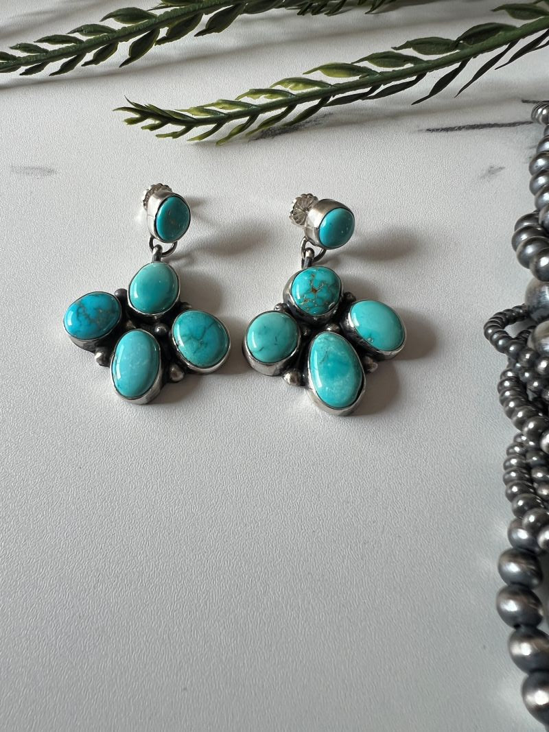 Travis Jim 5 - stone Turquoise Dangle Earrings - Sunset TQ Mountain
