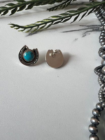 Turquoise Horse Shoe Post Earrings - Sunset TQ Mountain