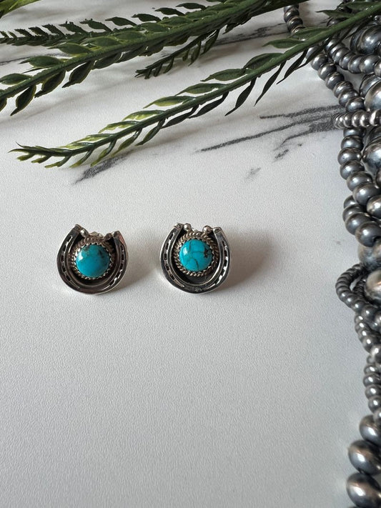 Turquoise Horse Shoe Post Earrings - Sunset TQ Mountain