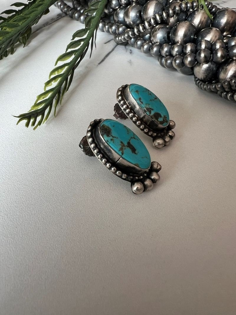 Turquoise Oval Post Earrings - Sunset TQ Mountain