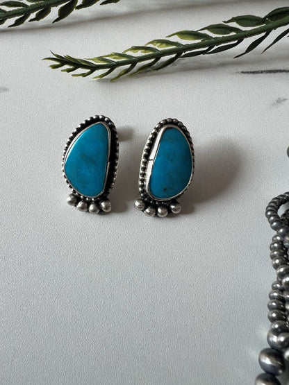 Turquoise Oval Post Earrings - Sunset TQ Mountain