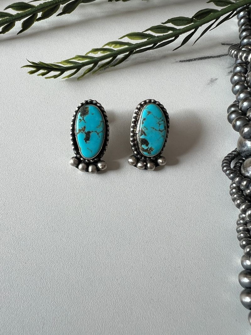 Turquoise Oval Post Earrings - Sunset TQ Mountain
