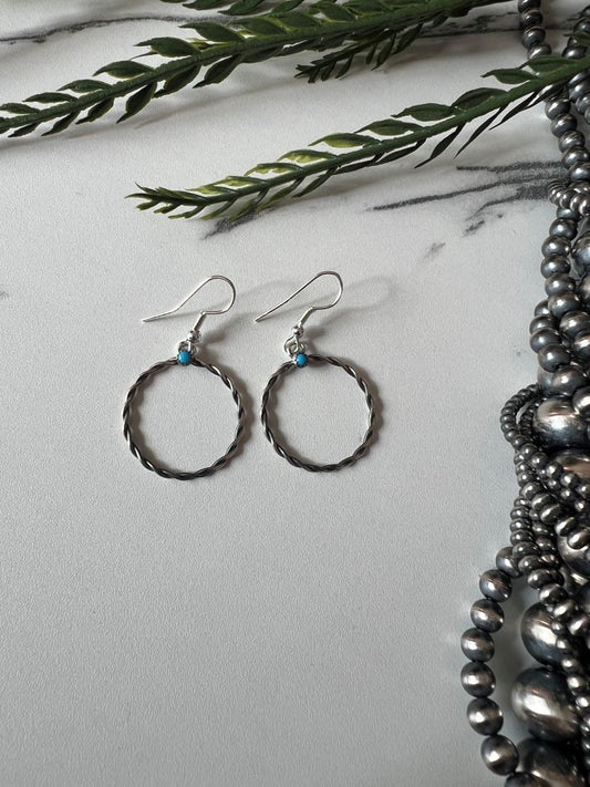 Turquoise Twisted Circle Dangle Wire Earrings - Sunset TQ Mountain