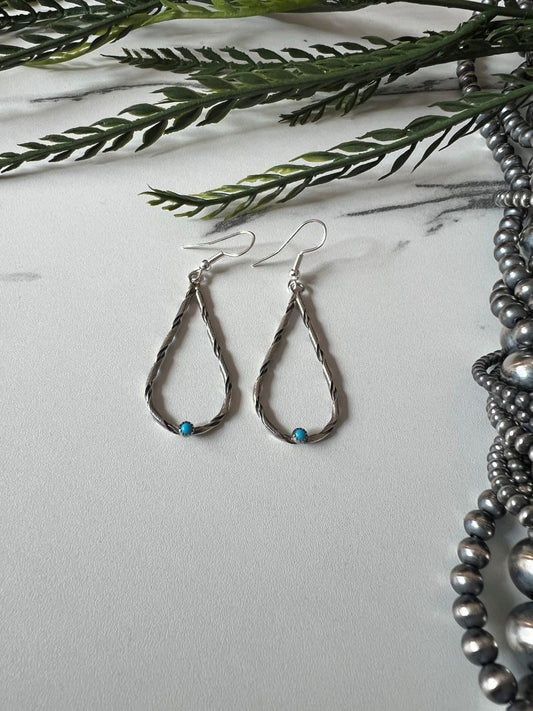 Turquoise Twisted Tear Drop Dangle Wire Earrings - Sunset TQ Mountain