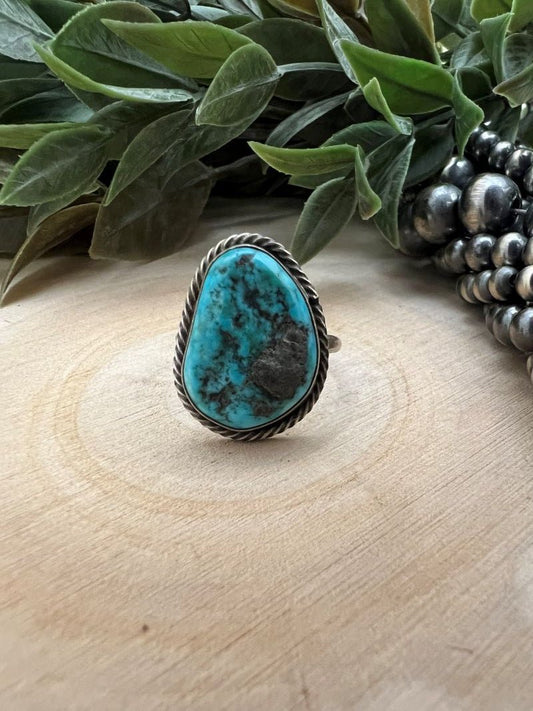 Unpolished Kingman Turquoise Ring by Susan Cooke - Sunset TQ Mountain