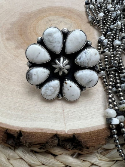White Buffalo Cluster Rena Shelly Adjustable Rings - Sunset TQ Mountain