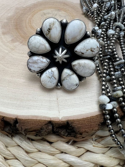 White Buffalo Cluster Rena Shelly Adjustable Rings - Sunset TQ Mountain