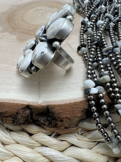 White Buffalo Cluster Rena Shelly Adjustable Rings - Sunset TQ Mountain