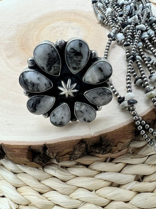 White Buffalo Cluster Rena Shelly Adjustable Rings - Sunset TQ Mountain