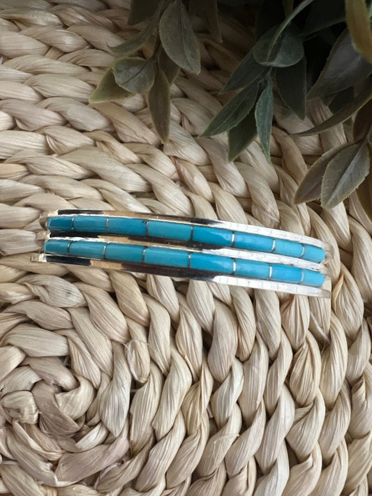 Zuni Inlay 2 Row Turquoise Bracelet - Sunset TQ Mountain
