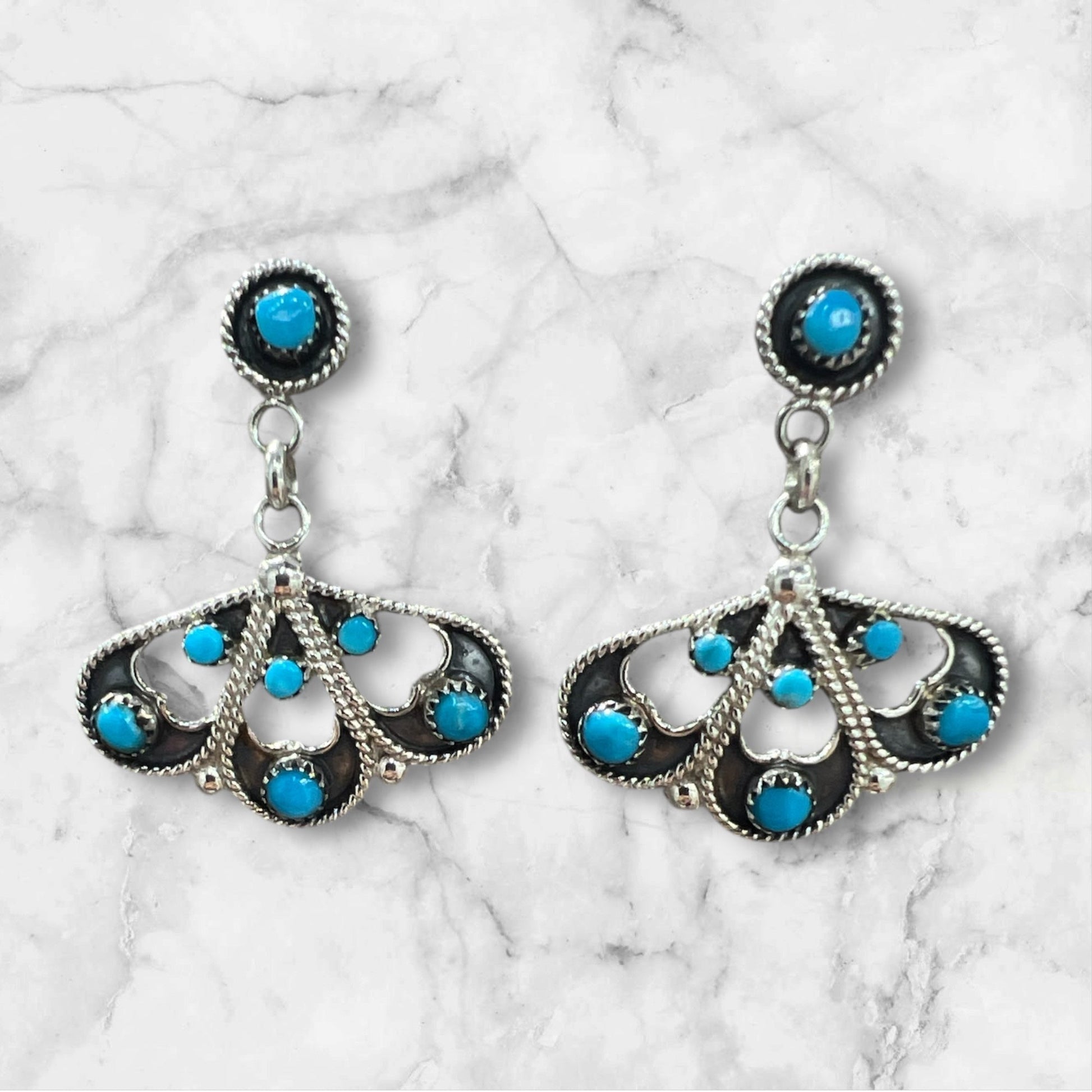 Zuni M&amp;A Tsatie Blue Turquoise Post Earring Sterling Silver - Sunset TQ Mountain