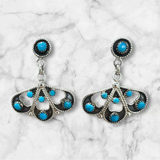 Zuni M&A Tsatie Blue Turquoise Post Earring Sterling Silver - Sunset TQ Mountain