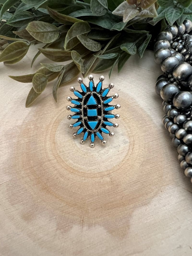 Zuni Needle Point Turquoise Ring - Sunset TQ Mountain
