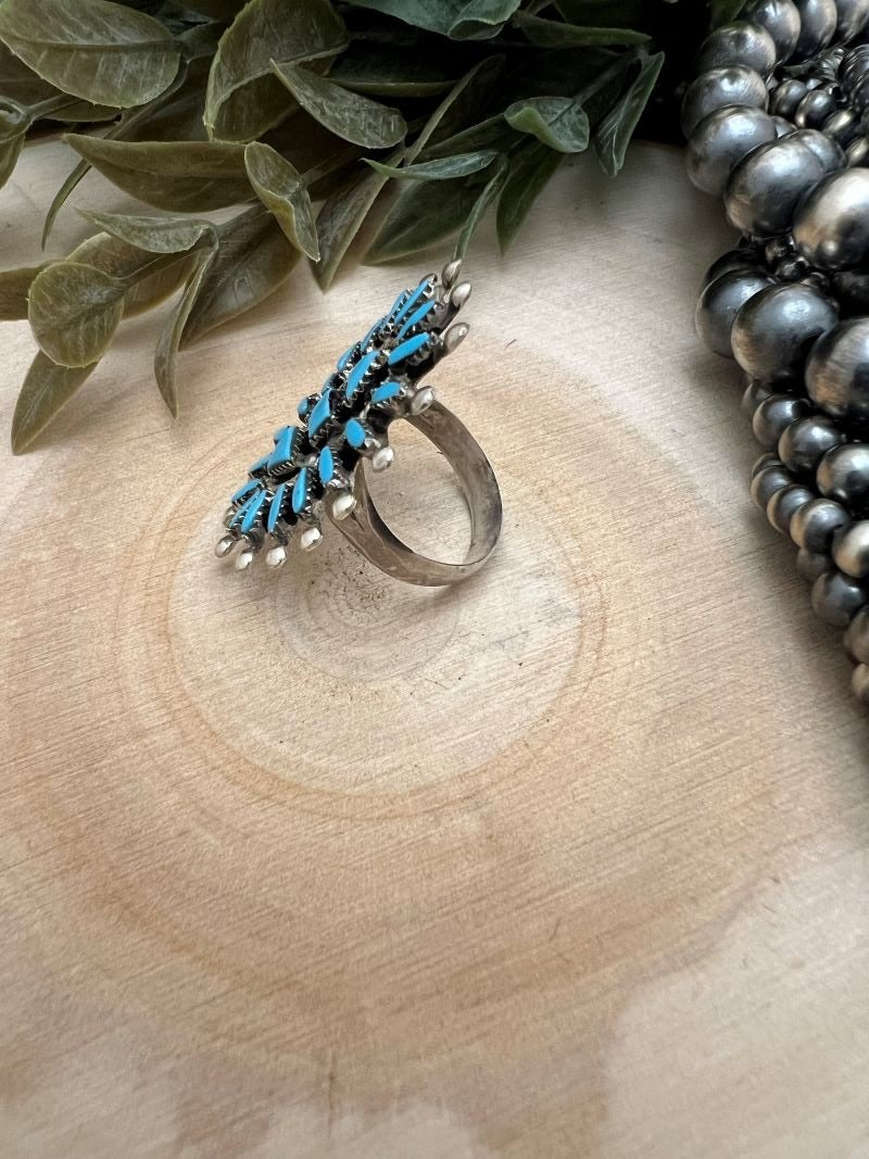 Zuni Needle Point Turquoise Ring - Sunset TQ Mountain