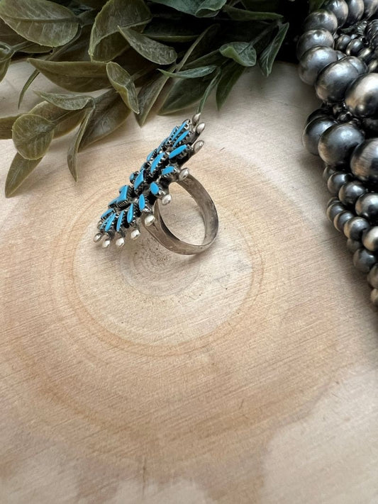 Zuni Needle Point Turquoise Ring - Sunset TQ Mountain